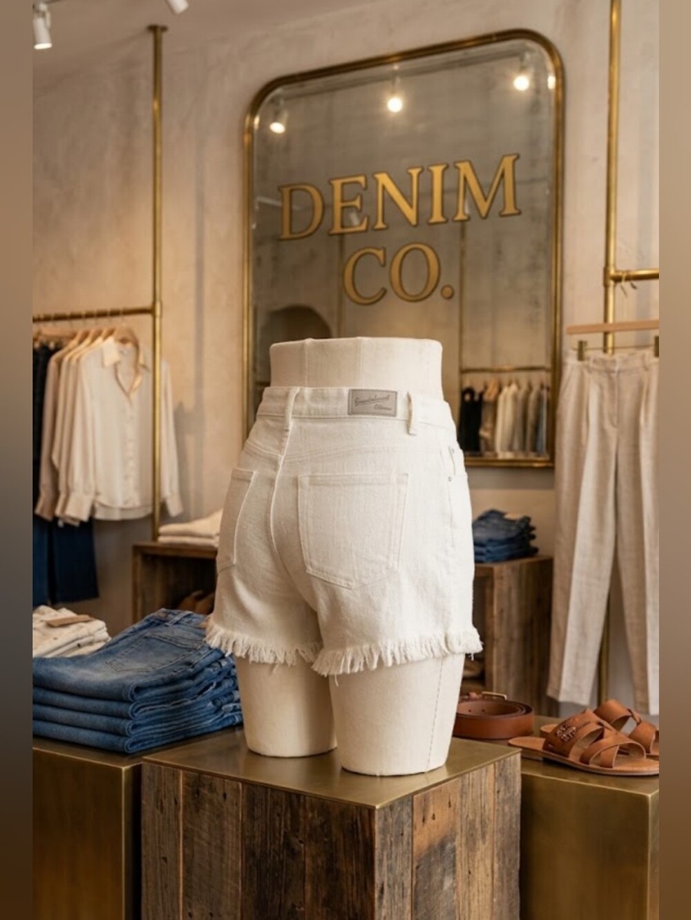 NWOT Denim Co. White High Waisted Frayed Hem Shorts - Size 16